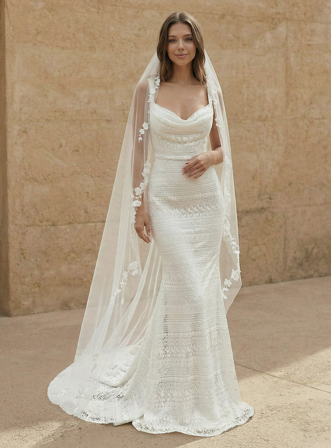 Laces Mermaid Spaghetti Straps Long Wedding Dresses