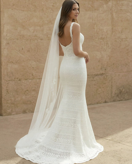 Laces Mermaid Spaghetti Straps Long Wedding Dresses