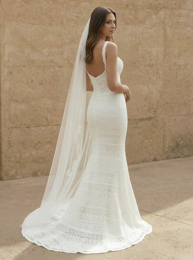 Laces Mermaid Spaghetti Straps Long Wedding Dresses