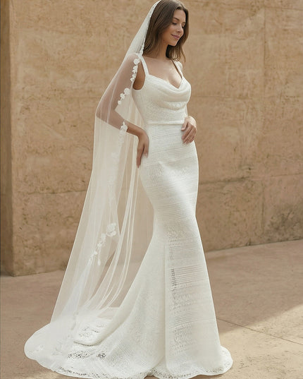 Laces Mermaid Spaghetti Straps Long Wedding Dresses