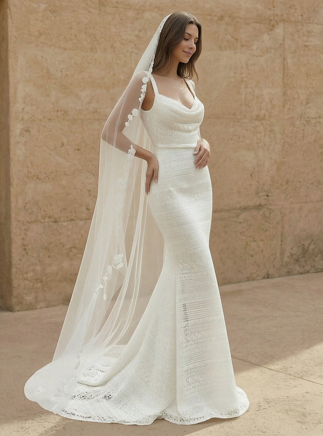 Laces Mermaid Spaghetti Straps Long Wedding Dresses