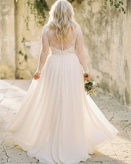 Laces A Line V Neck Long Wedding Dresses