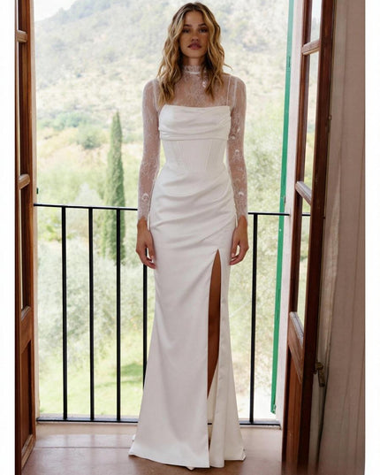 Spaghetti Straps Satin Wedding Dresses Lace Appliques