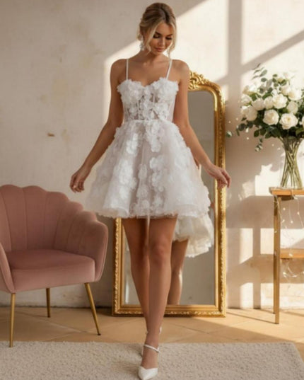 Spaghetti Straps Short Wedding Dresses Lace Appliques