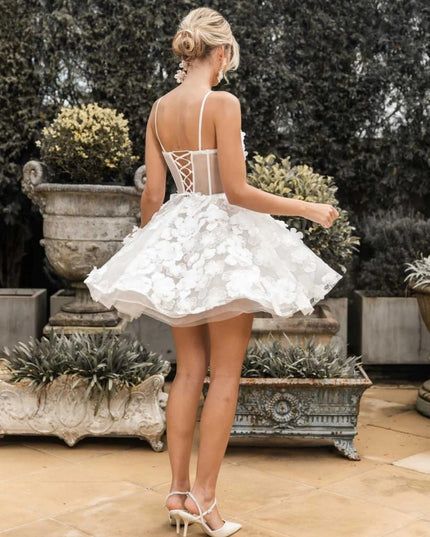 Spaghetti Straps Short Wedding Dresses Lace Appliques