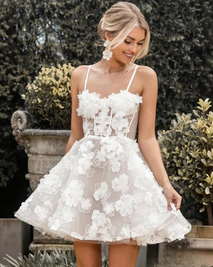 Spaghetti Straps Short Wedding Dresses Lace Appliques