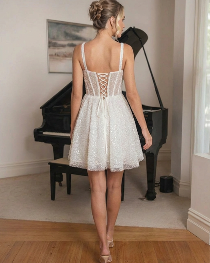 Spaghetti Straps Short Wedding Dresses Lace Appliques