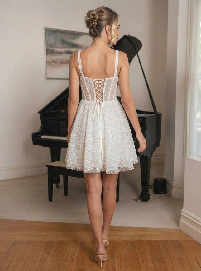 Spaghetti Straps Short Wedding Dresses Lace Appliques