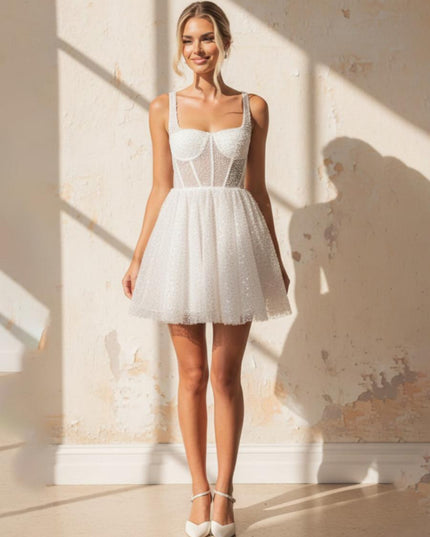 Spaghetti Straps Short Wedding Dresses Lace Appliques