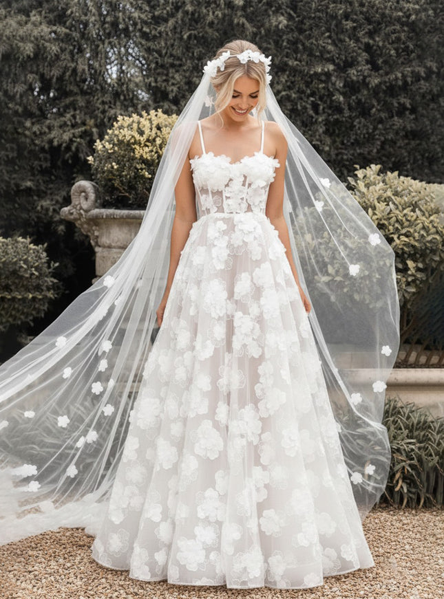 Spaghetti Straps Wedding Dresses Lace Appliques