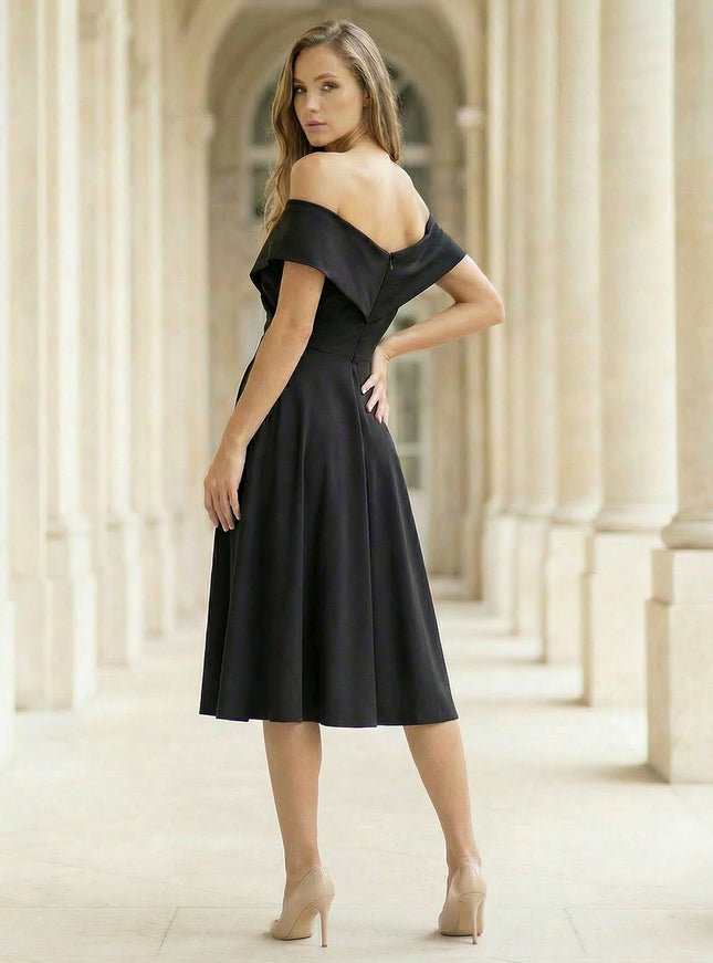 Satin A Line Off the Shoulder Short Wedding Dresses