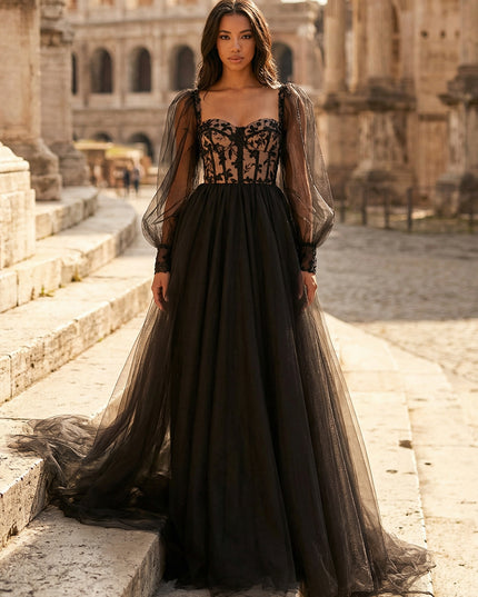 Tulle A Line Sweetheart Long Wedding Dresses