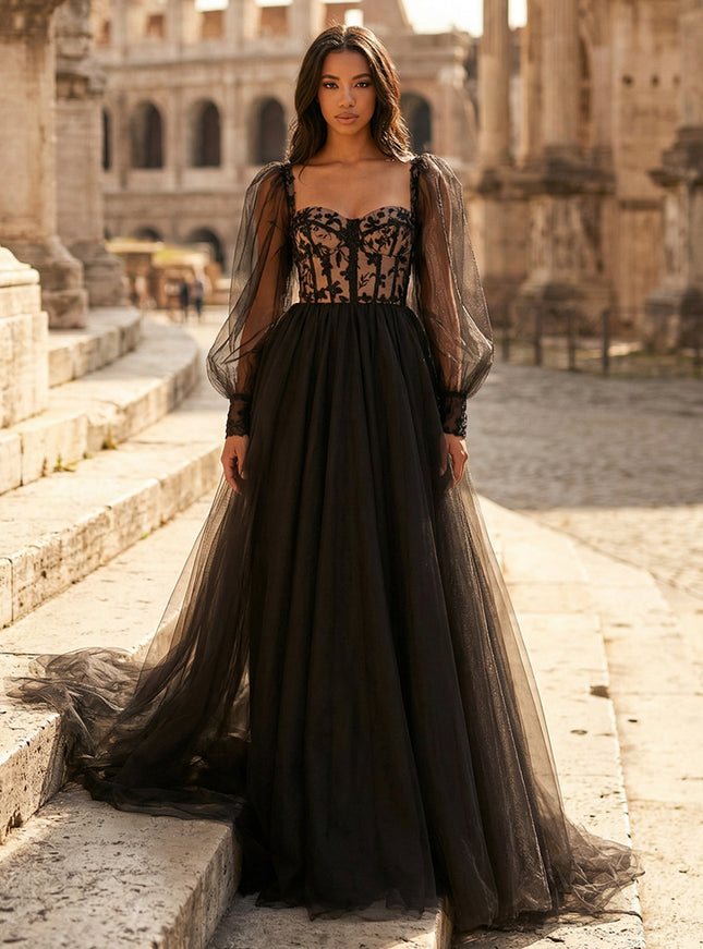 Tulle A Line Sweetheart Long Wedding Dresses