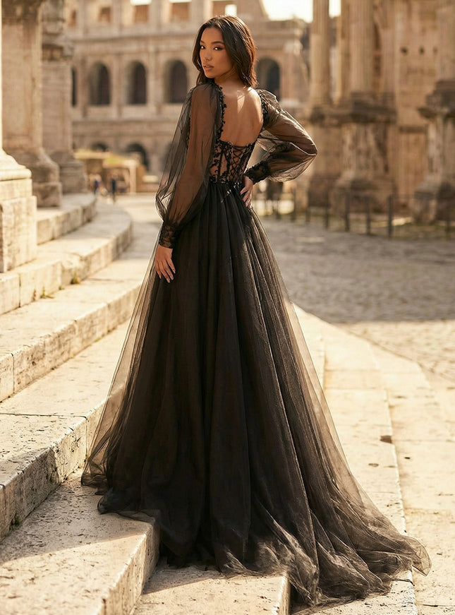 Tulle A Line Sweetheart Long Wedding Dresses