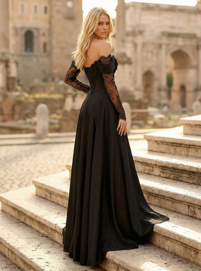 Satin A Line Sweetheart Long Wedding Dresses