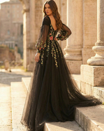 Laces A Line V Neck Long Wedding Dresses