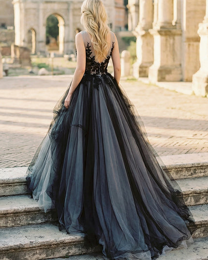 Tulle A Line V Neck Long Wedding Dresses