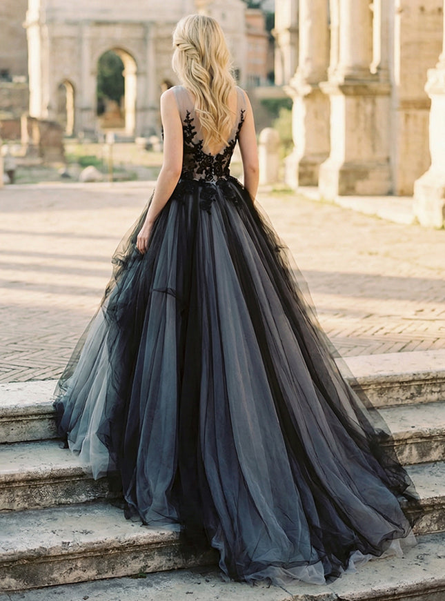 Tulle A Line V Neck Long Wedding Dresses