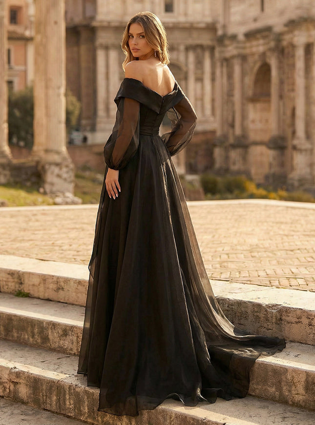 Tulle A Line Off the Shoulder Long Wedding Dresses