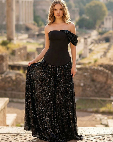 Sequin A Line One Shoulder Long Wedding Dresses