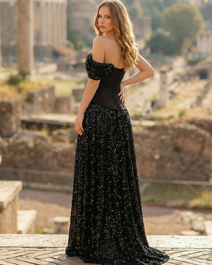 Sequin A Line One Shoulder Long Wedding Dresses