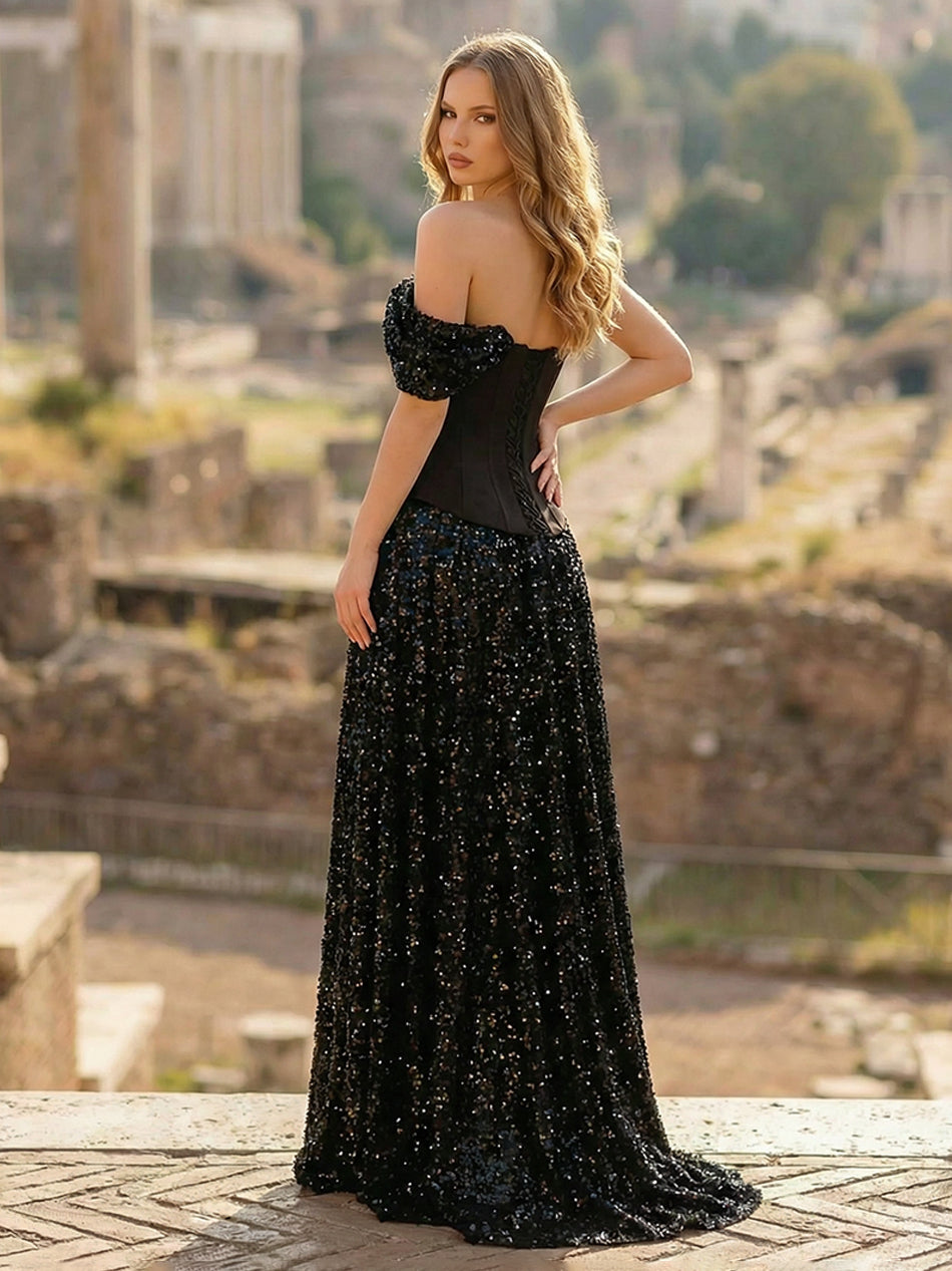 Sequin A Line One Shoulder Long Wedding Dresses