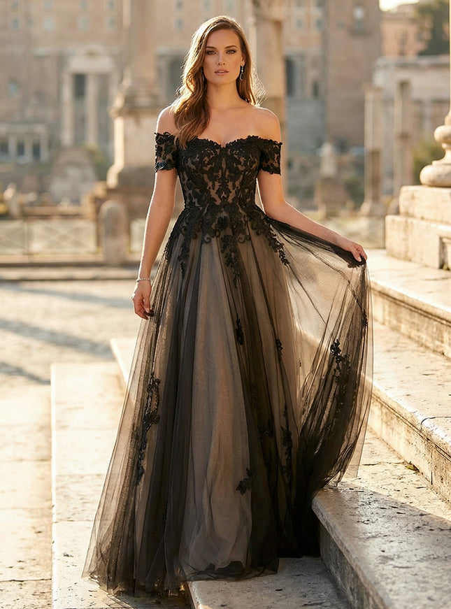 Laces A Line Off the Shoulder Long Wedding Dresses