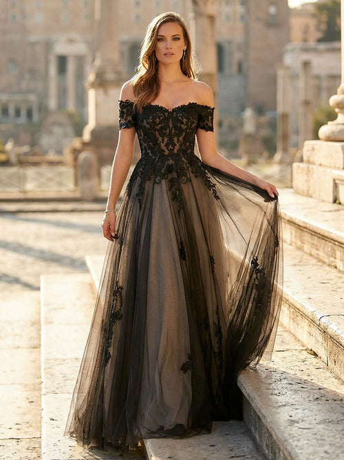 Laces A Line Off the Shoulder Long Wedding Dresses