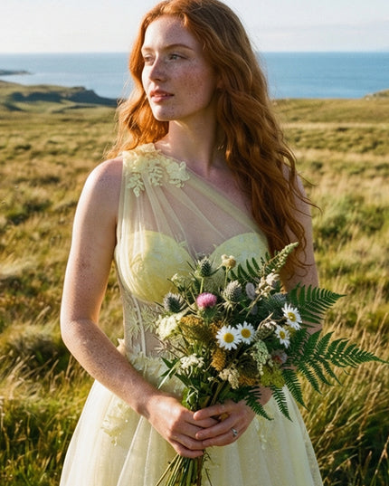 One Shoulder Sweetheart Lace Applique Wedding Dresses with 3D Flower