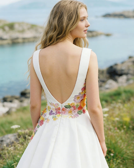 Sweetheart Satin Embroidered A-Line Backless Wedding Dresses