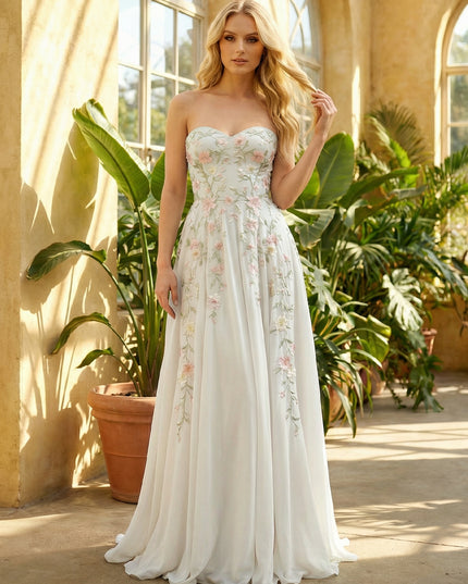 Strapless Lace Appliques Sweetheart A-Line Wedding Dresses