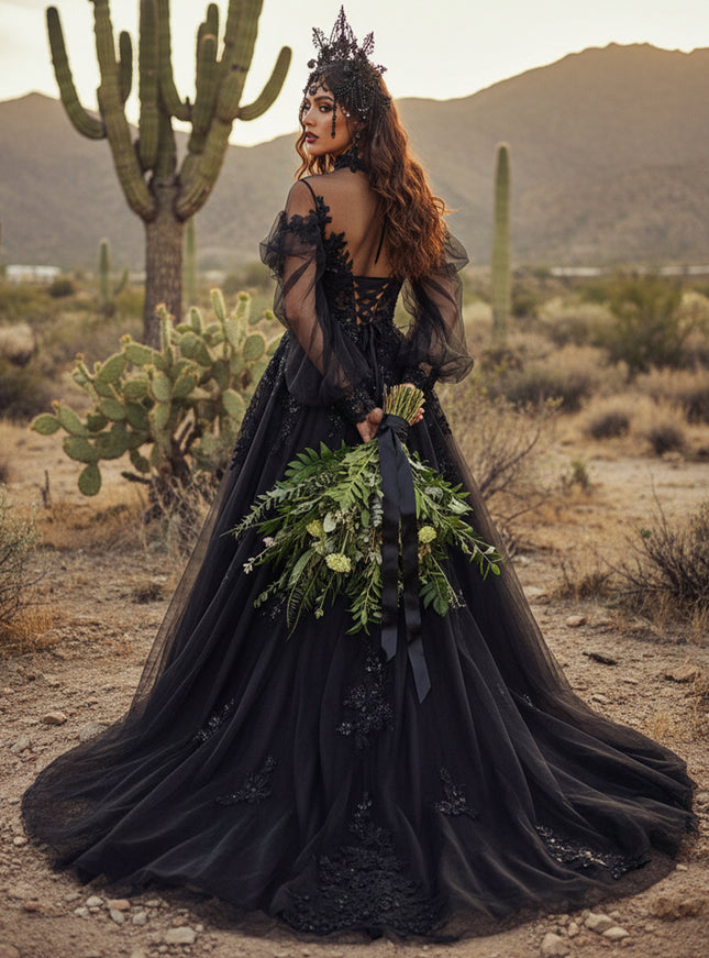 Lace Appliques A-Line Long Sleeves Sweetheart Wedding Dresses with Backless