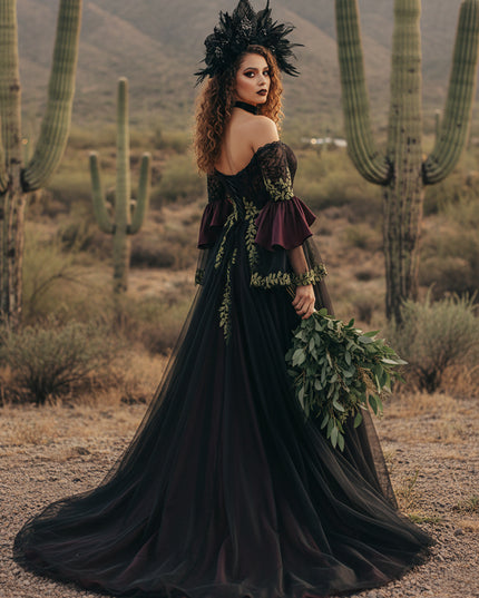 Lace Embroidered A-Line Off Shoulder Sweetheart Wedding Dresses with Sleeves