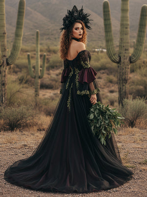 Lace Embroidered A-Line Off Shoulder Sweetheart Wedding Dresses with Sleeves