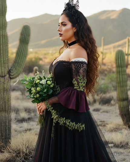 Lace Embroidered A-Line Off Shoulder Sweetheart Wedding Dresses with Sleeves