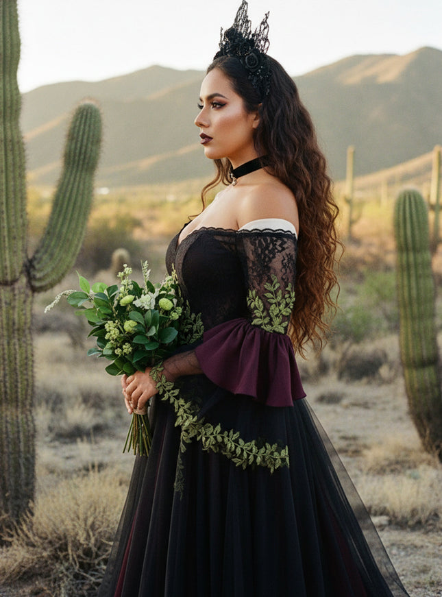 Lace Embroidered A-Line Off Shoulder Sweetheart Wedding Dresses with Sleeves