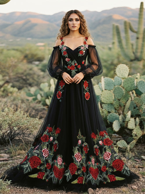 Lace Embroidered A-Line Off the Shoulder Sweetheart Wedding Dresses with Sleeves