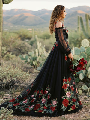 Lace Embroidered A-Line Off the Shoulder Sweetheart Wedding Dresses with Sleeves