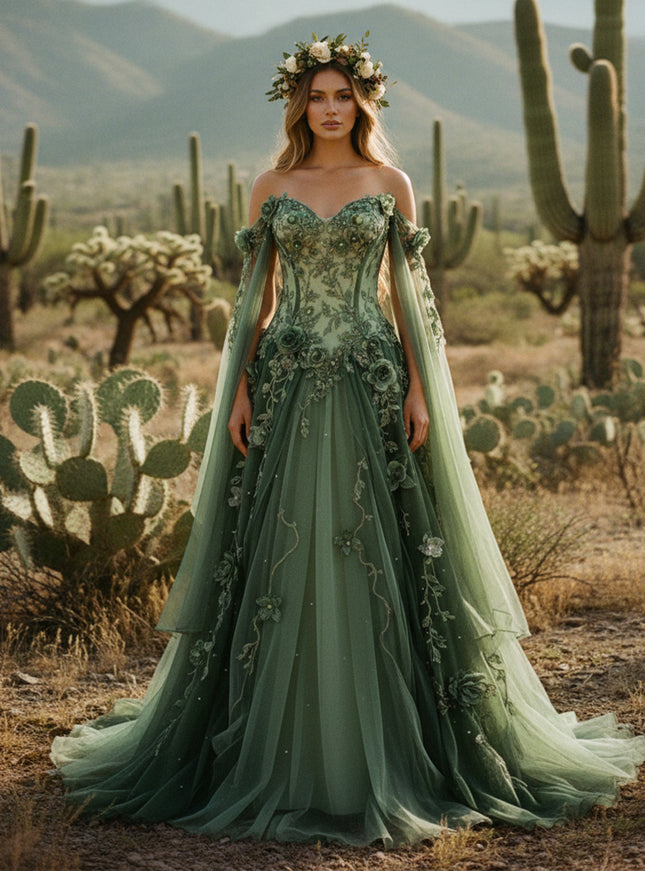 Sweetheart Embroidered A-Line Off the Shoulder Wedding Dresses with 3D Flower