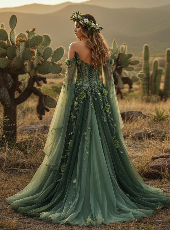 Sweetheart Embroidered A-Line Off the Shoulder Wedding Dresses with 3D Flower