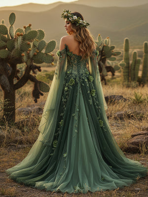 Sweetheart Embroidered A-Line Off the Shoulder Wedding Dresses with 3D Flower