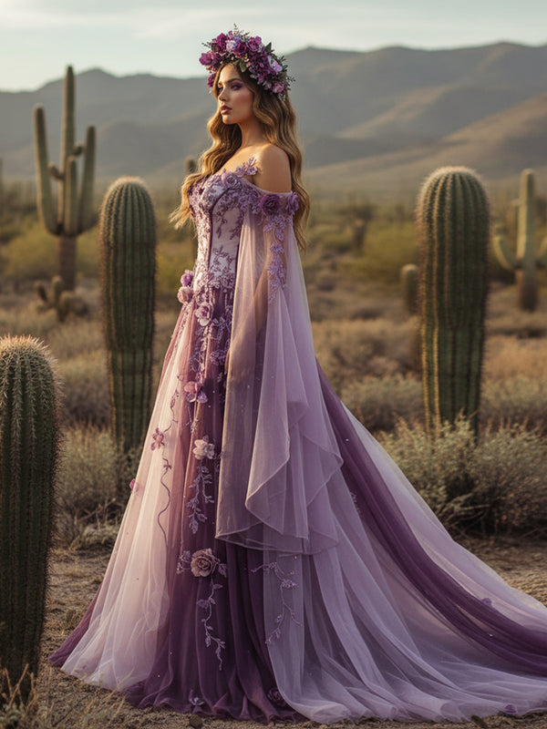 Sweetheart Embroidered A-Line Off the Shoulder Wedding Dresses with 3D Flower