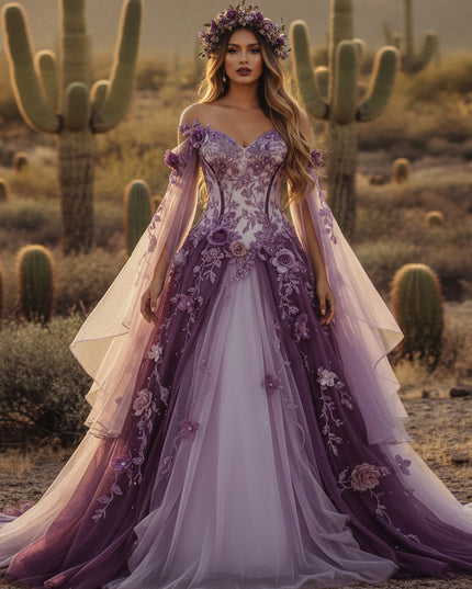 Sweetheart Embroidered A-Line Off the Shoulder Wedding Dresses with 3D Flower