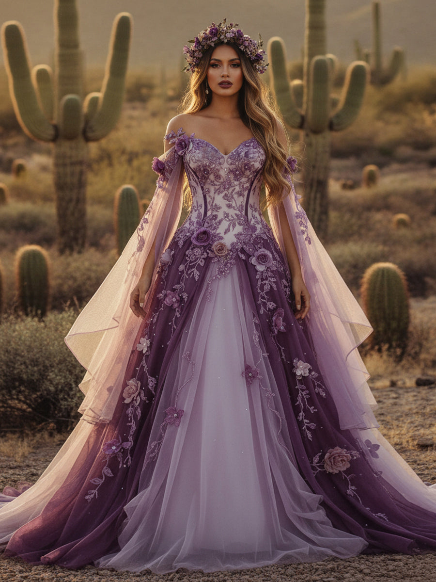 Sweetheart Embroidered A-Line Off the Shoulder Wedding Dresses with 3D Flower