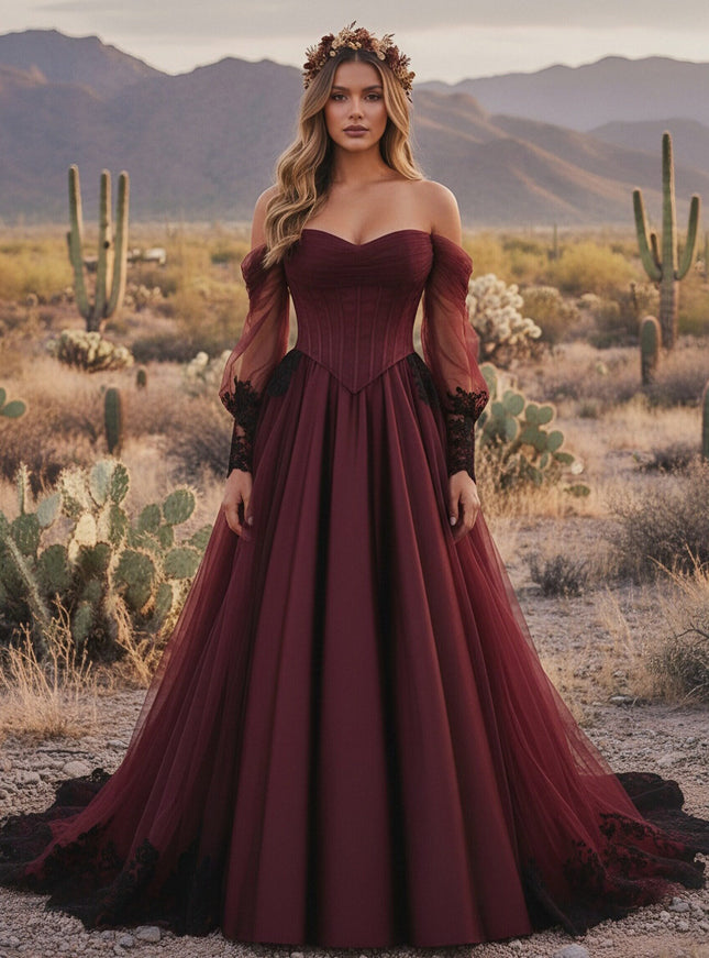 Sweetheart A-Line Off the Shoulder Wedding Dresses with Long Sleeves