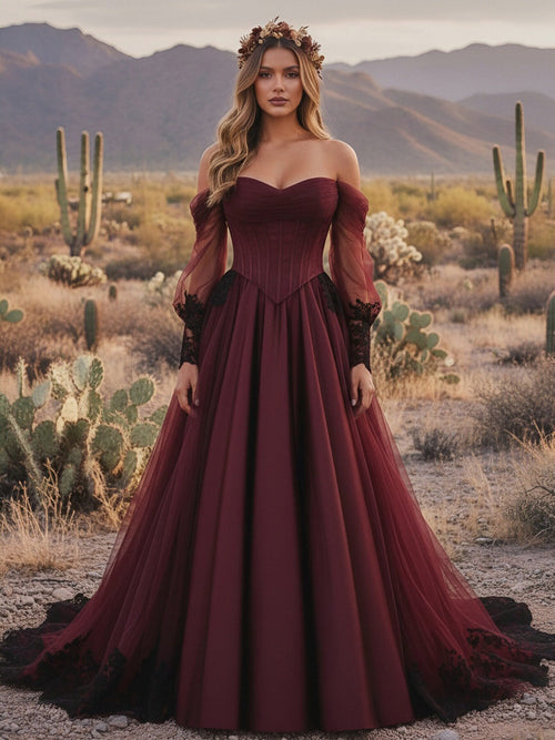 Sweetheart A-Line Off the Shoulder Wedding Dresses with Long Sleeves