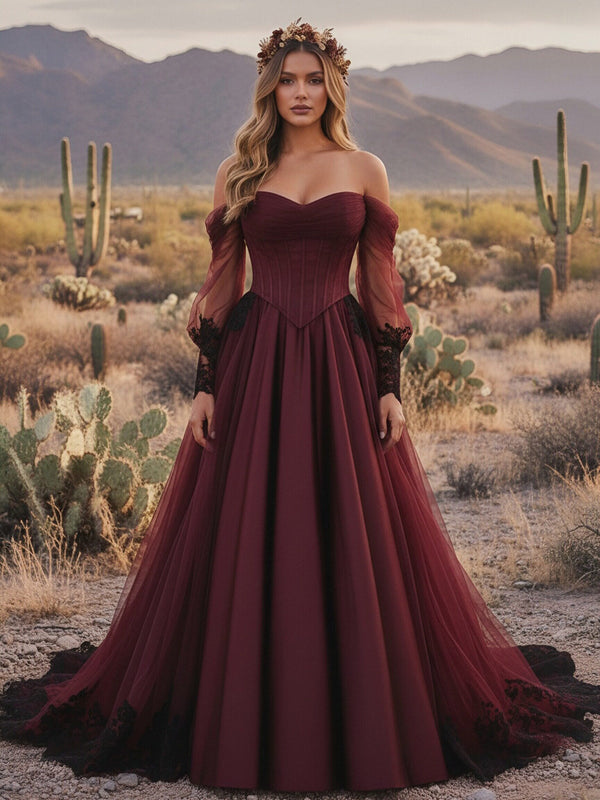 Sweetheart A-Line Off the Shoulder Wedding Dresses with Long Sleeves