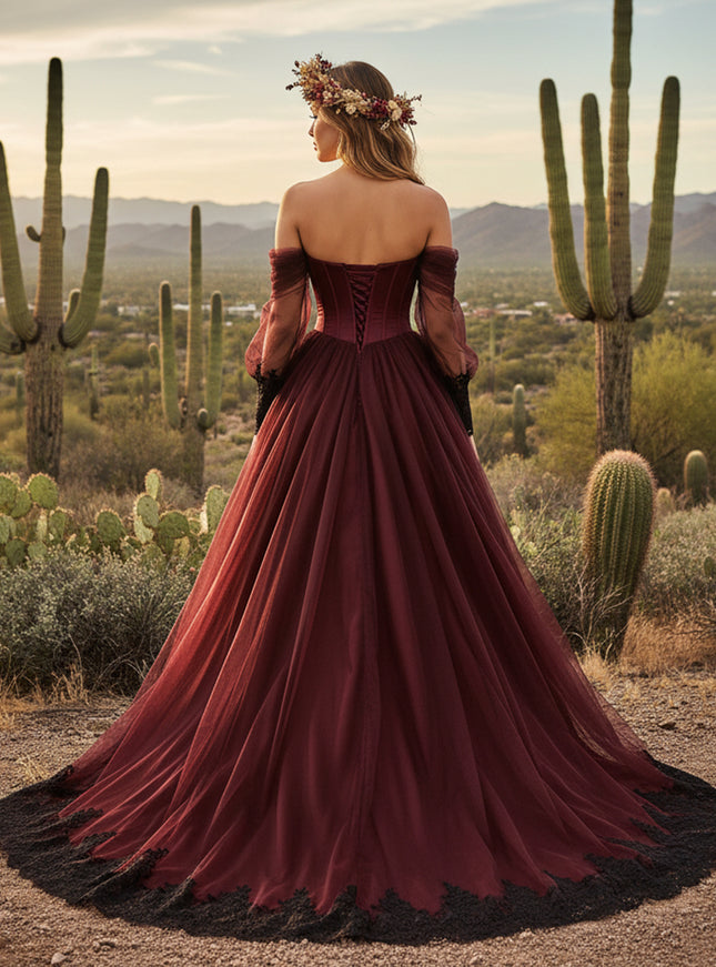 Sweetheart A-Line Off the Shoulder Wedding Dresses with Long Sleeves