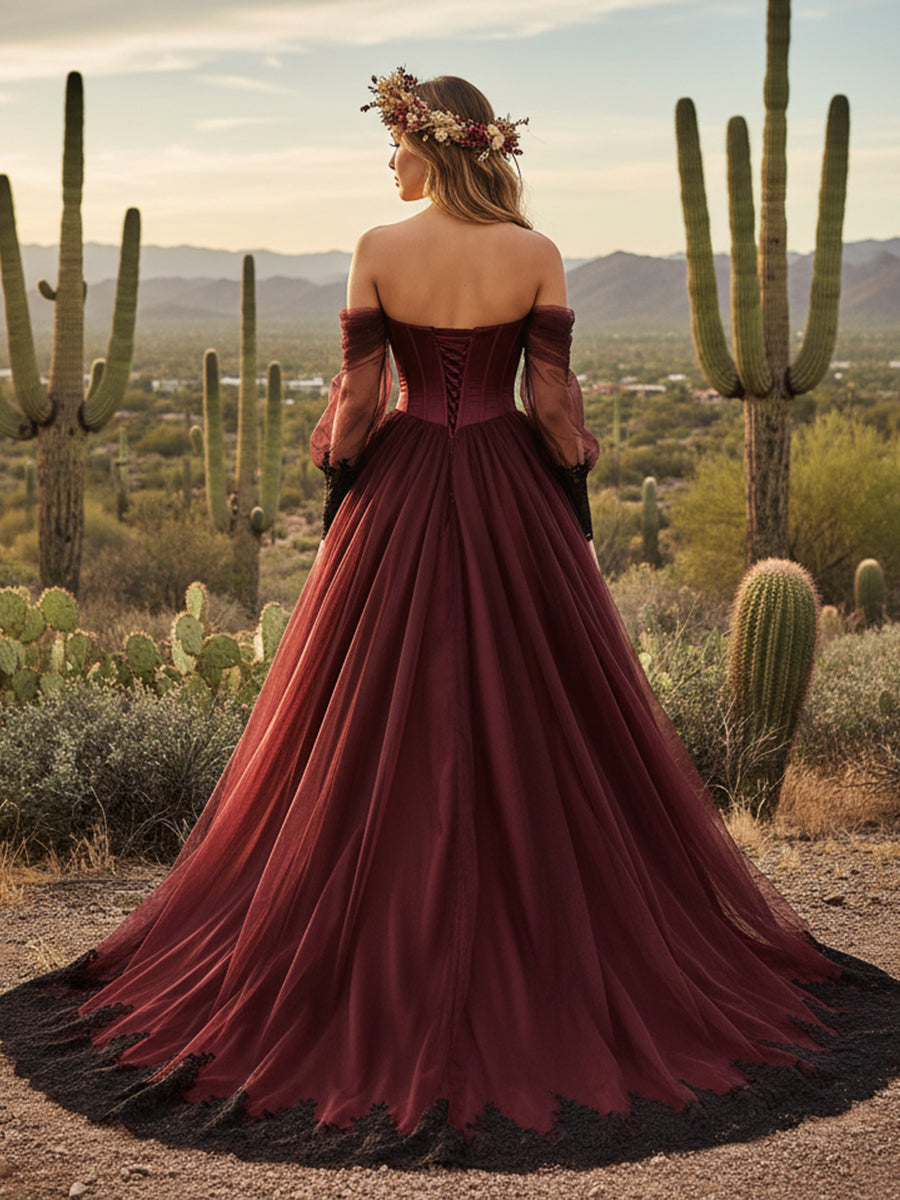 Sweetheart A-Line Off the Shoulder Wedding Dresses with Long Sleeves