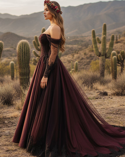 Sweetheart A-Line Off the Shoulder Wedding Dresses with Long Sleeves